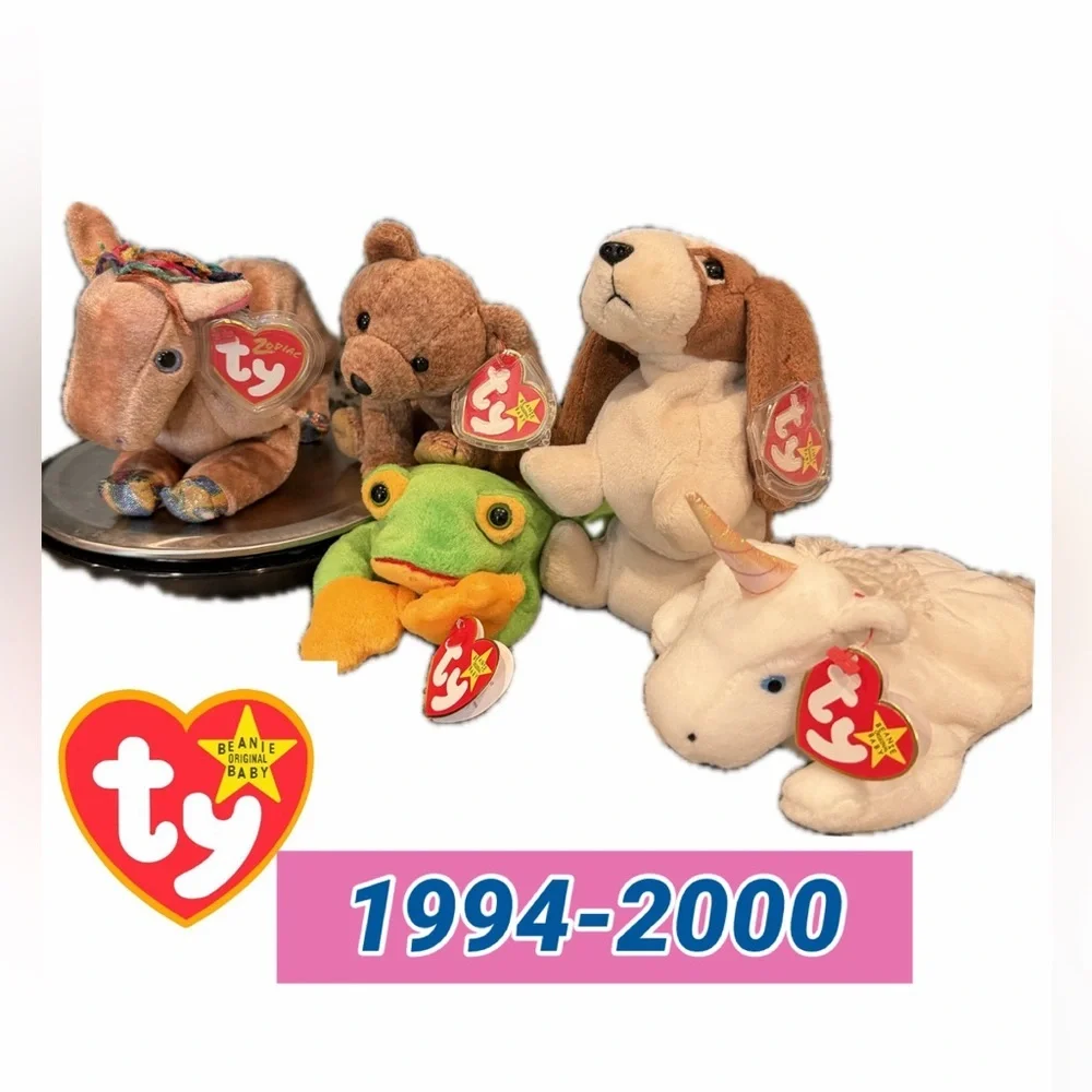 VTG TY‎ Beanie Babies Bundle of 5 Collectible 1994-2000 Retired Rare Error date